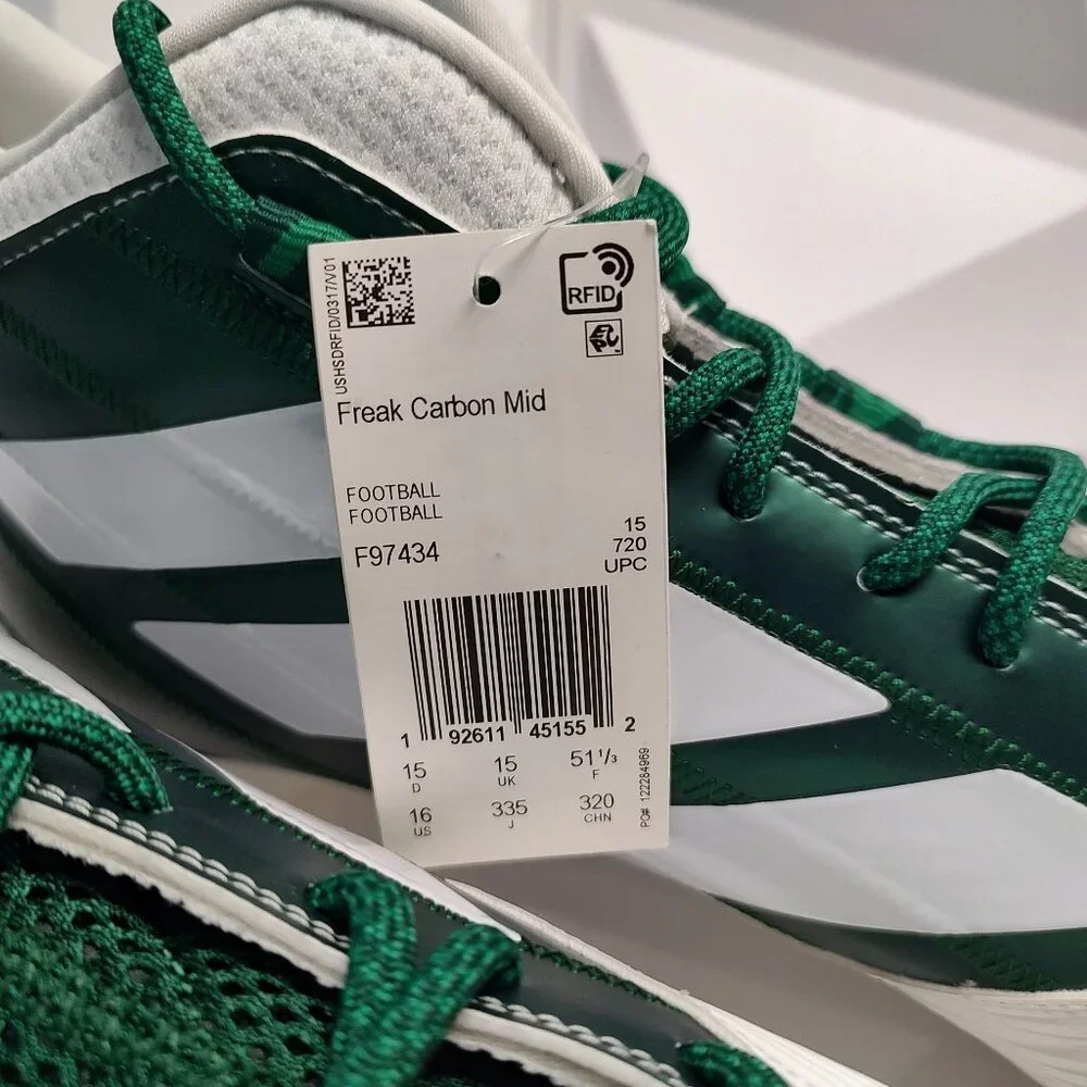 Adidas Mens Football Cleats 16 White Green Shoe Lacrosse Freak Carbon Mid - Picture 11 of 14